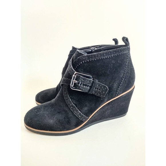 Franco Sarto Boot 7 M Arielle Wedge Buckle Monk Strap Ankle Bootie Black Leather - Picture 4 of 8